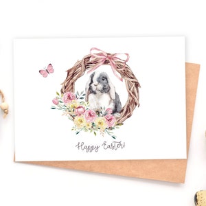 Easter Greeting Card With Bunny, Florals and a Wreath is Sure to Brighten Someone’s Day - Digital Printable Download