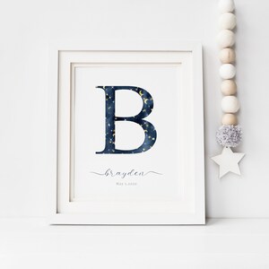 Impresión personalizada de monogramas de luna y estrellas para la guardería o sala de juegos del bebé - Descarga digital
