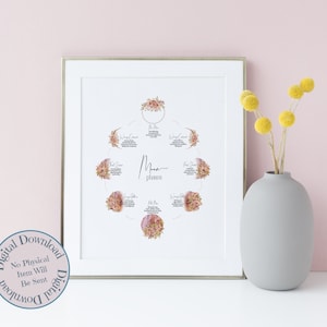 Floral Moon Phases and Meanings With a White Background - Digital Printable Download