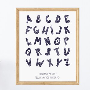 Dark Blue Alphabet Print for Nursery or Playroom - ABCs - Digital, Printable Wall Art