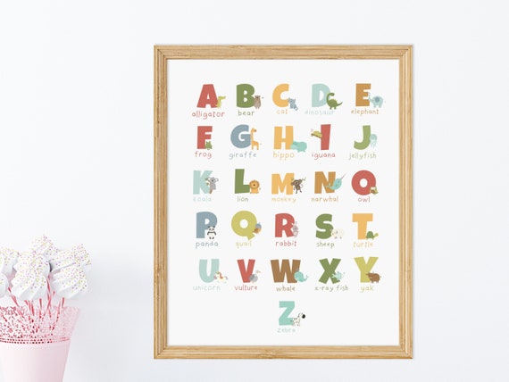 Colorful Animal Alphabet Poster for Nursery Playroom or | Etsy