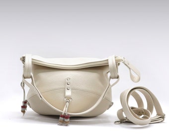 Leather slouchy  bag,  crossbody women hobo handbag in ivory,  shoulder purse, large zipper tote, oversize simple handbag