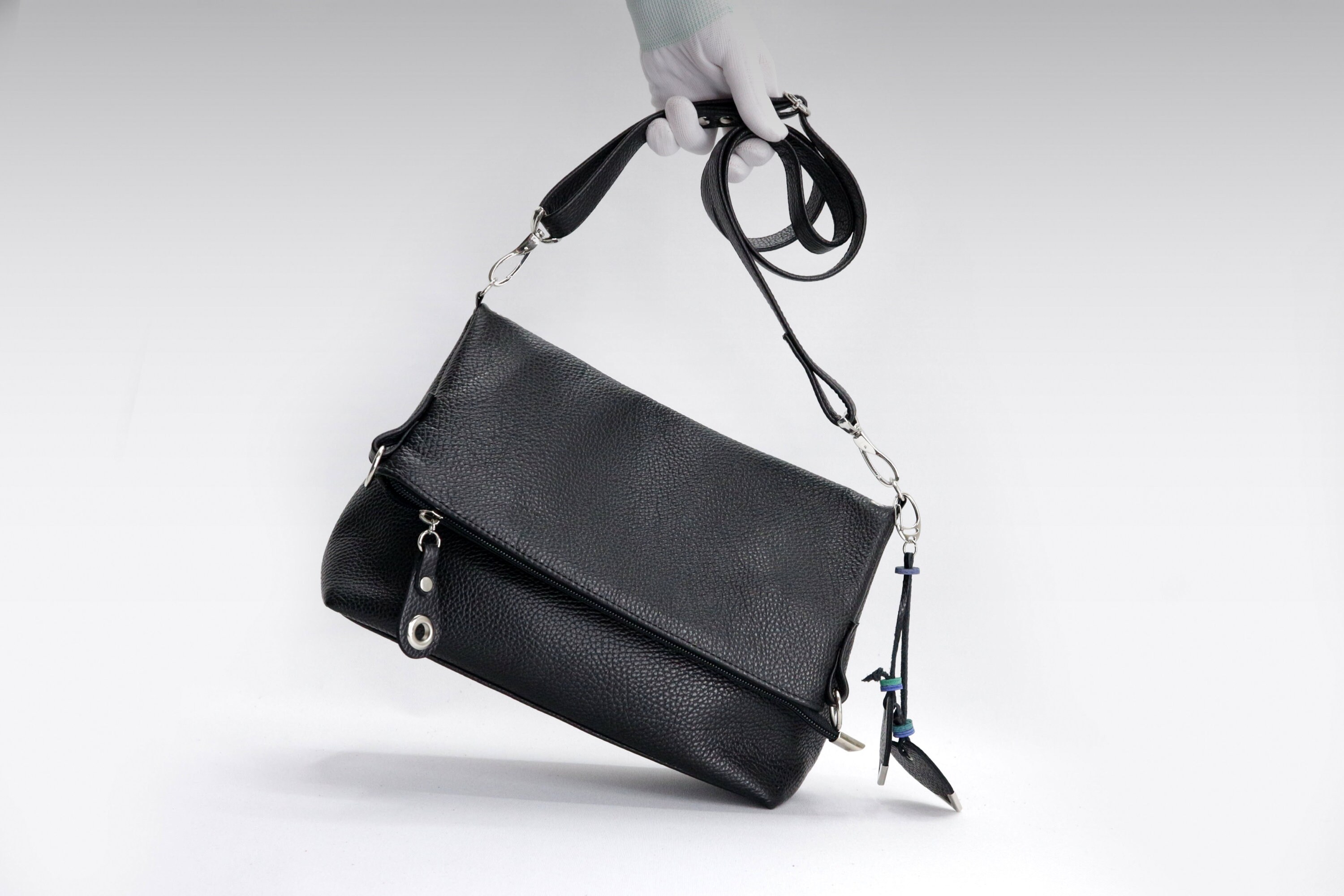 Foldover Leather Bag women Crossbody Fold Over purse shoulder handbag soft everyday Convertible clutch in black Etsy