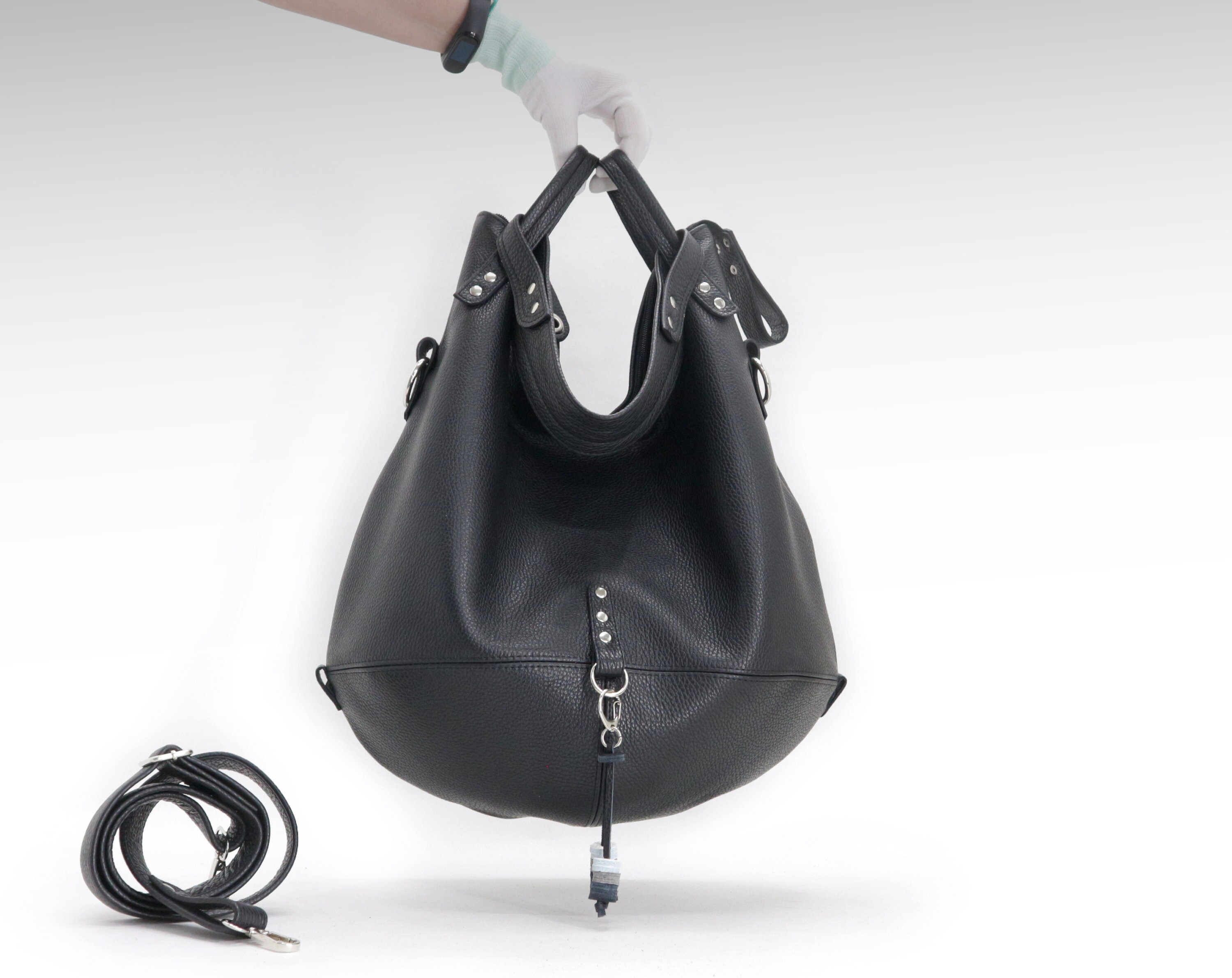 Black Leather crossbody bag large slouchy women hobo shoulder Etsy