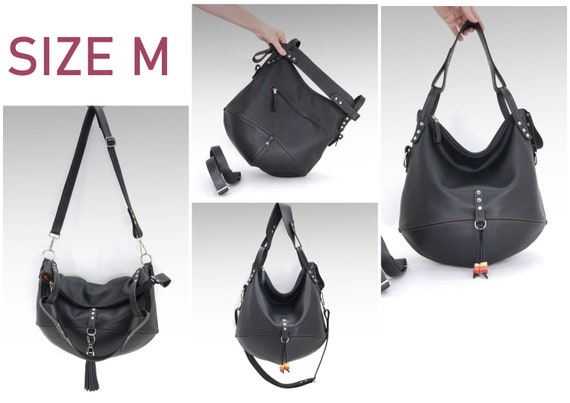 Black leather hobo bag soft large women handbag detachable strap crossbody purse Etsy
