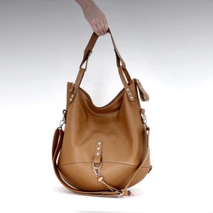 Slouchy brown leather bag, large hobo bag, women's leather purse in caramel