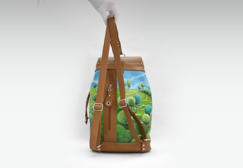 individual painting bag hand painted backpack purse Leather backpack