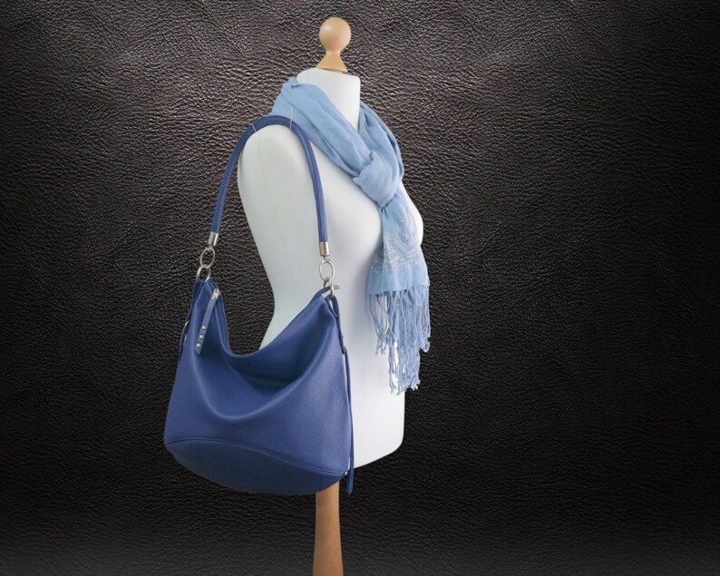 Leather Bag Zipper Blue Hobo Crossbody Casual Purse Women's Handbag