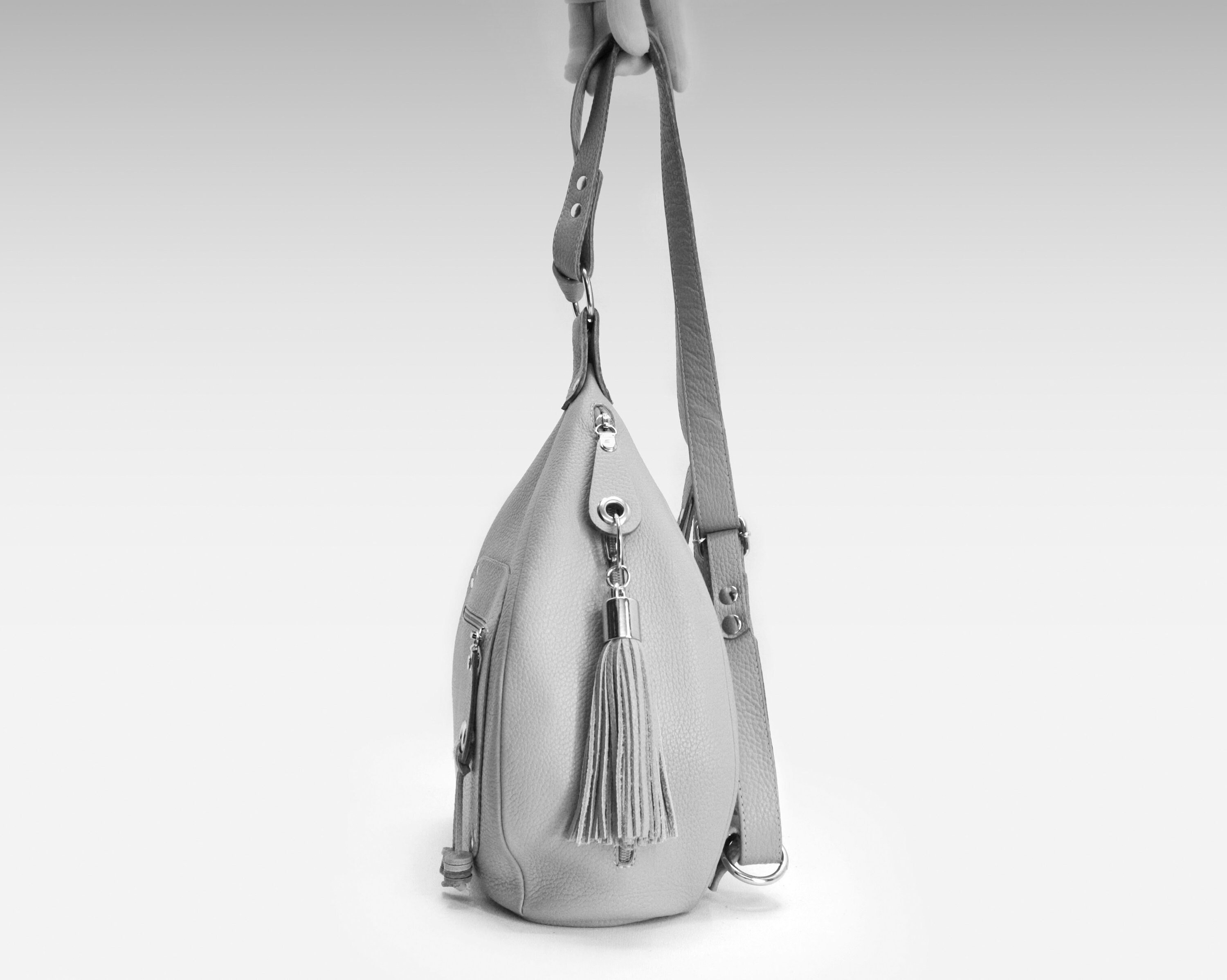 Leather backpack purse light gray triangular bag Medium Etsy