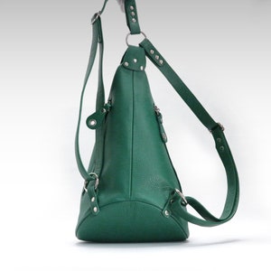 Green leather backpack purse, 3 in 1 convertible shoulder bag for women in avocado color image 7