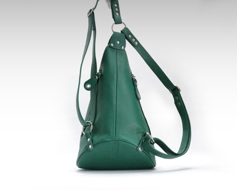 Green leather backpack purse, 3 in 1 convertible shoulder bag for women in avocado color image 7