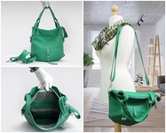 Green Leather Hobo Bag - Slouchy Leather Purse For Women