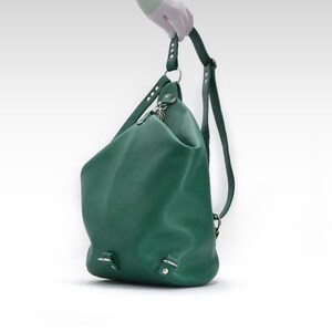Green leather backpack purse, 3 in 1 convertible shoulder bag for women in avocado color image 3