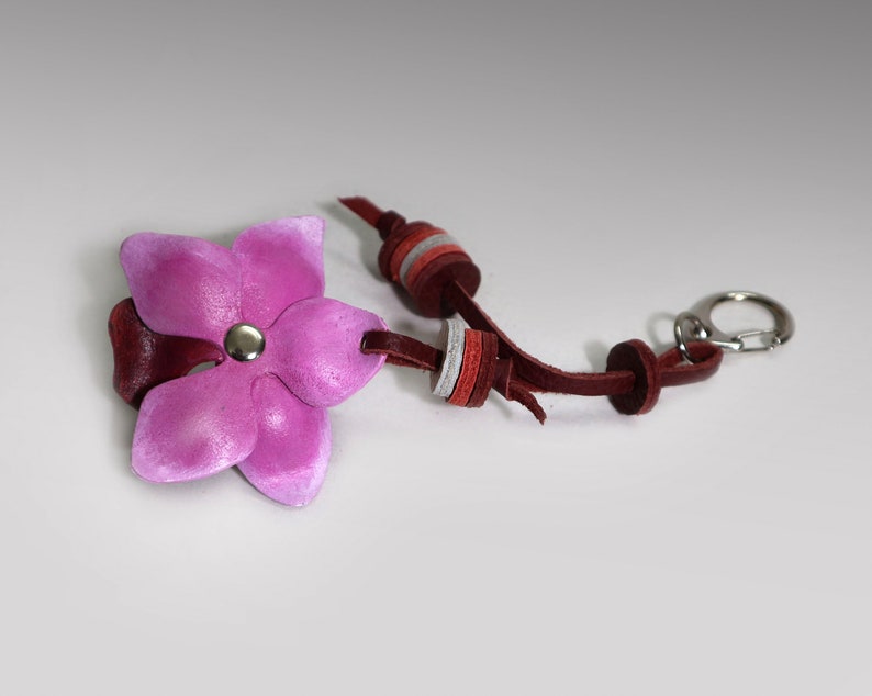 Leather bag charm 7 pendant zipper pull handbag decoration molded handpainted leather orchid