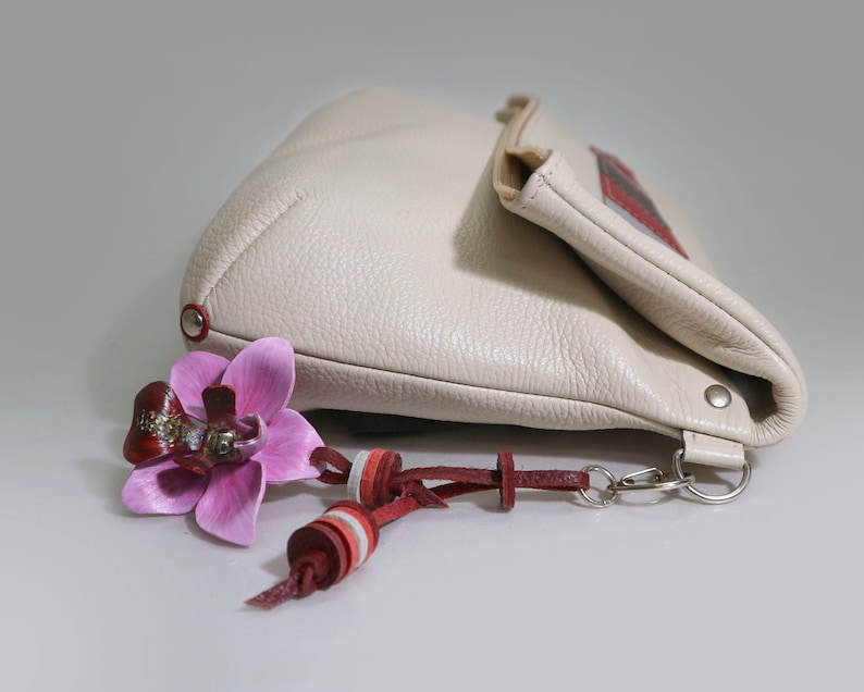 Leather bag charm 7 pendant zipper pull handbag decoration molded handpainted leather orchid