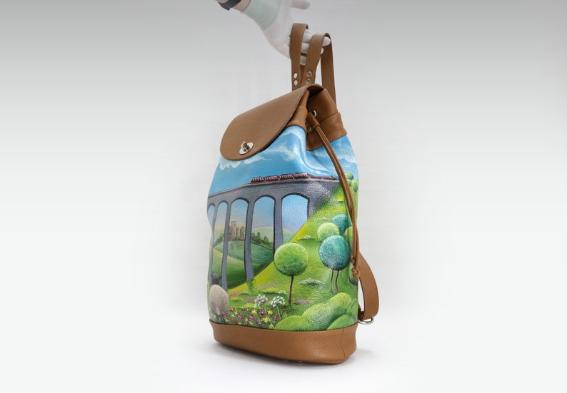 individual painting bag hand painted backpack purse Leather backpack