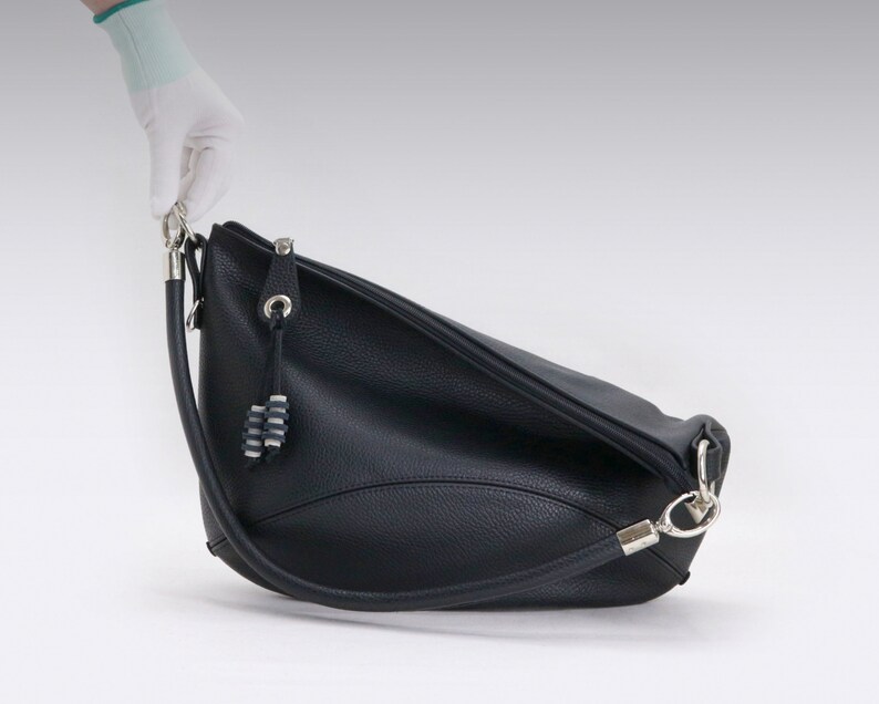 Black Leather Hobo Bag Zippered Crossbody Casual Purse Etsy