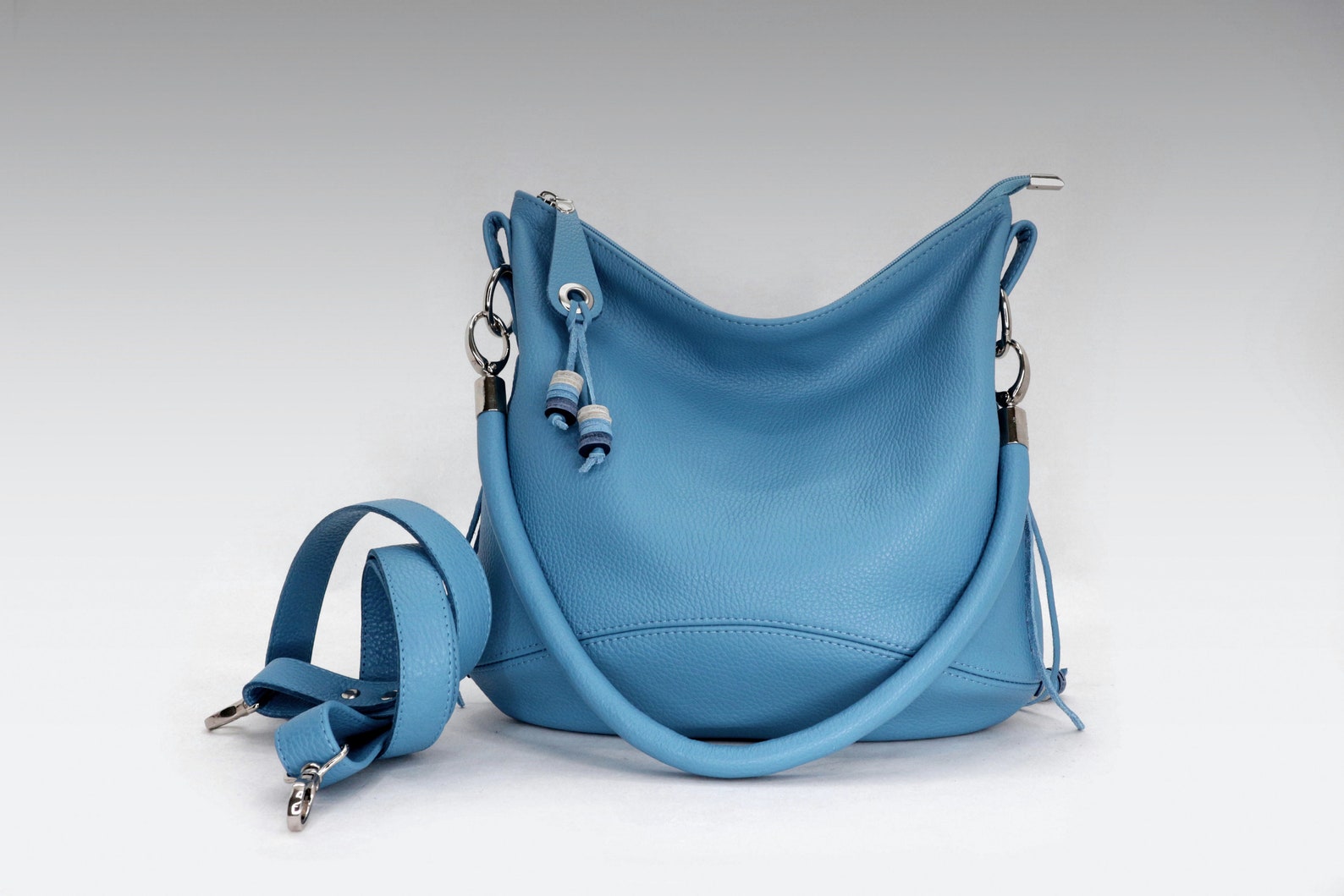 Leather bag zipper sky blue Hobo Crossbody casual purse Etsy