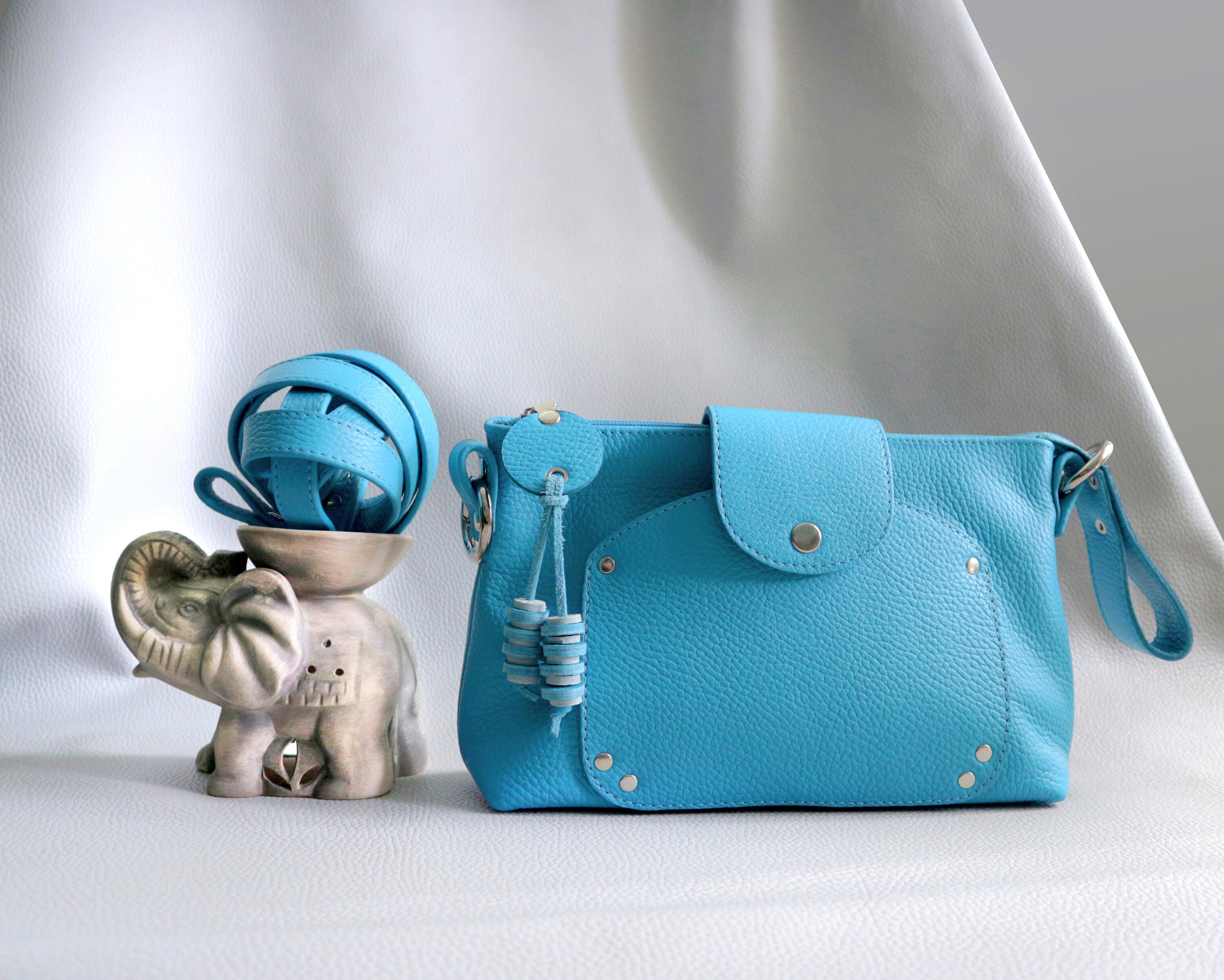 Sky blue Leather crossbody bag small leather purse women Etsy