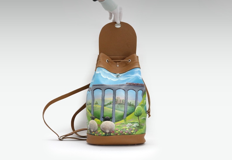individual painting bag hand painted backpack purse Leather backpack