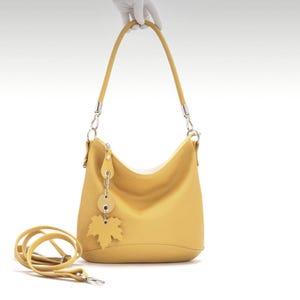Yellow leather bag, zippered Hobo Crossbody purse, women's handbag, Slouch crossbody bag