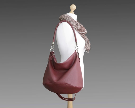 Burgundy leather hobo bag sale