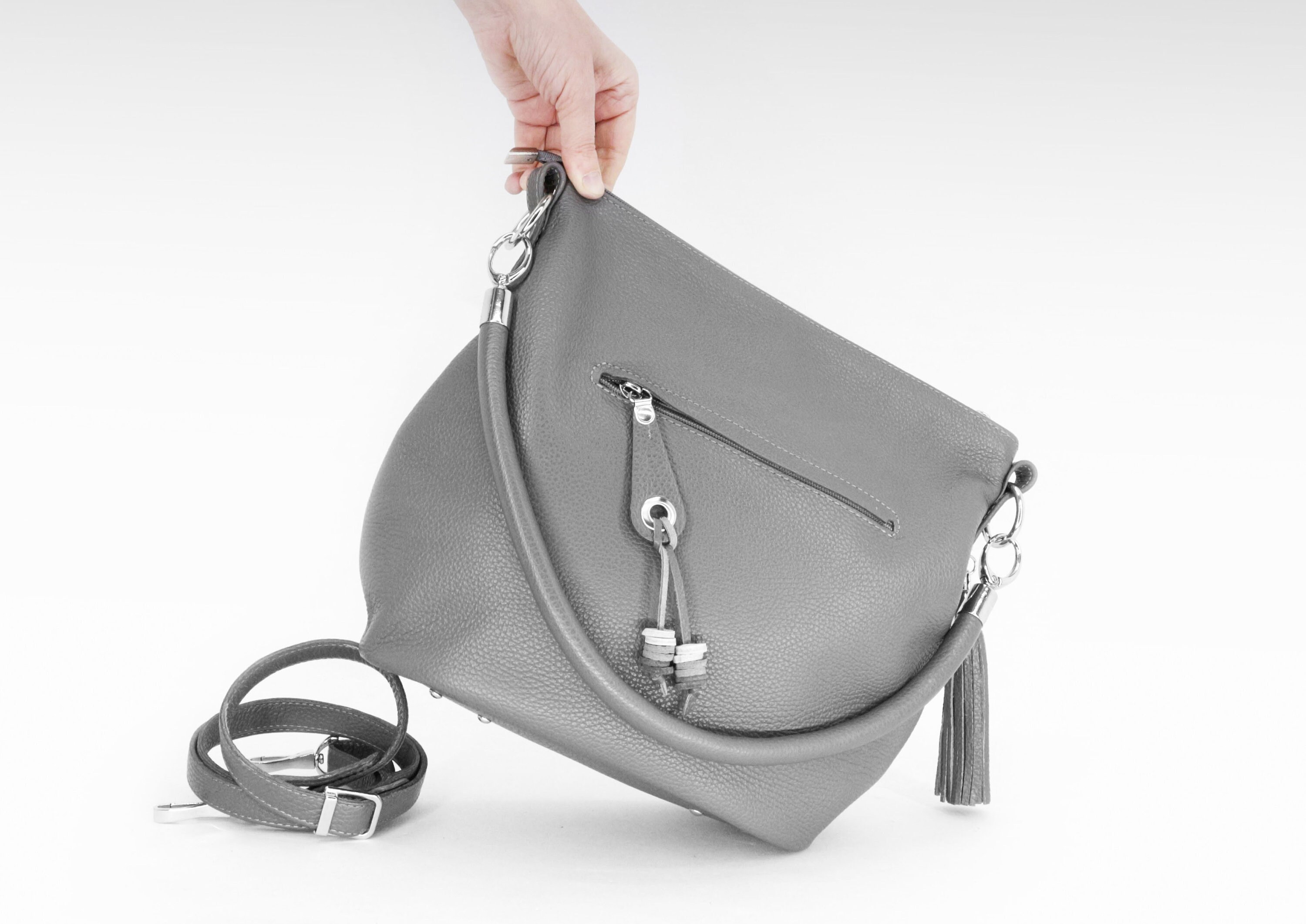 Gray Leather crossbody bag italian leather shoulder handbag Etsy