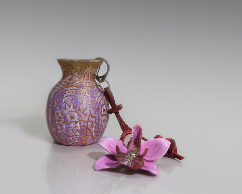 Leather bag charm 7 pendant zipper pull handbag decoration molded handpainted leather orchid
