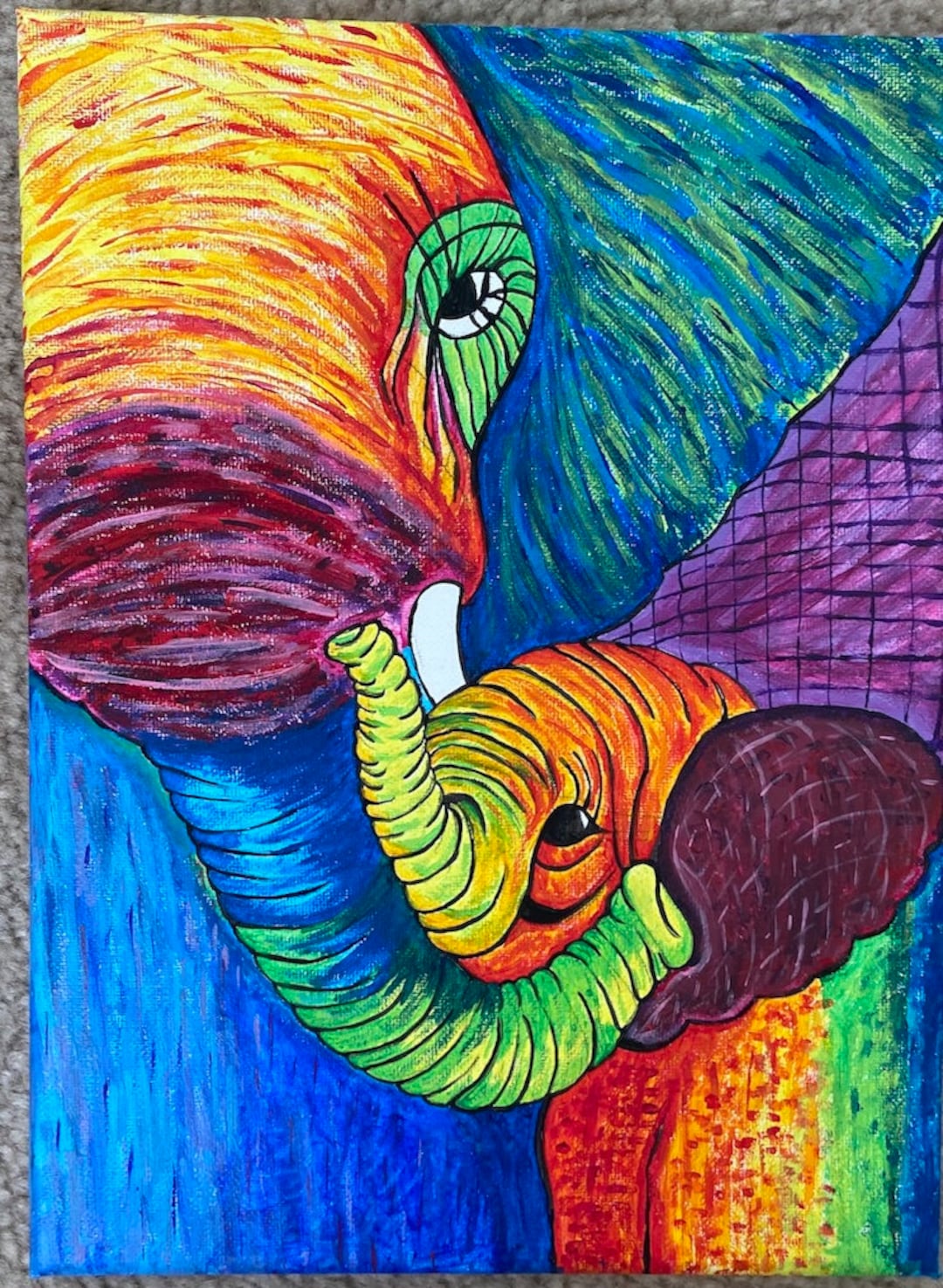 Verf, Schilderij, Acrylverf, Acrylschilderen, Kunst, Olifant, Olifantkunst,  Schilderij, Unieke kunst, Geweldige kunst, Kleurrijk, Kleurrijke kunst -  Etsy België, image size:1080x1475