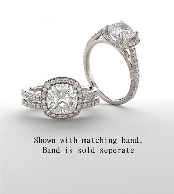 Cushion Cut Halo Engagement Ring Accented Cathedral Design In Etsy