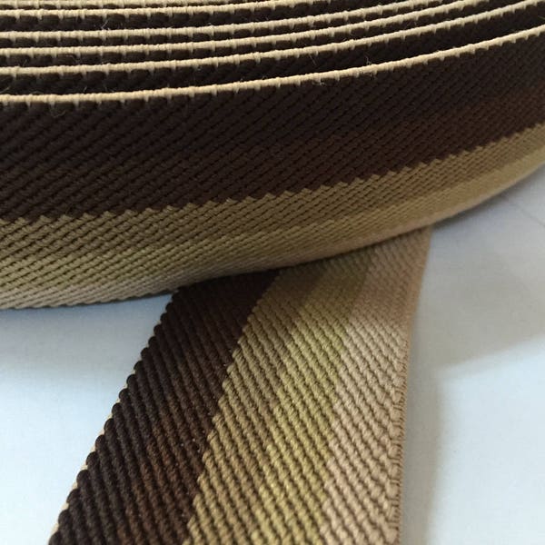 1.6 inch brown striped elastic webbing, brown rainbow elastic webbing, brown beige elastic webbing