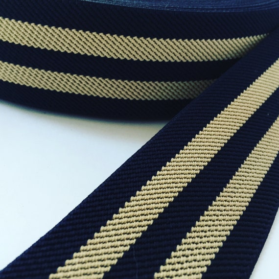 2 Inch Elastic, Elastic Band, Elastic 2 Inch, Navy and Beige Striped  Elastic Webbing, Belt Elastic, Elastic With Stripes 