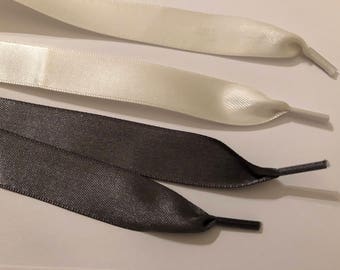 Ivory Satin Shoelaces, Gray Ribbon Shoelaces, Puma Inspired