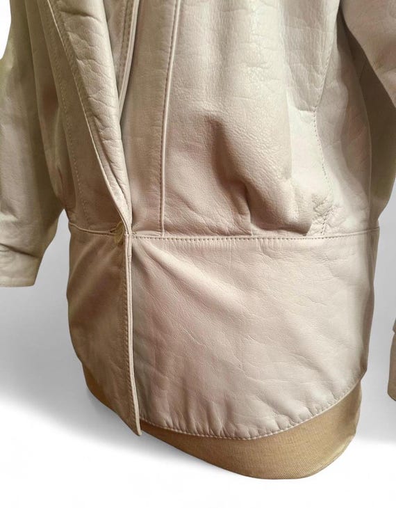 off white white leather 80s dramatic shoulder jac… - image 3