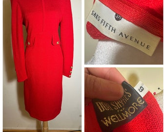 VINTAGE Saks Fifth Avenue Red Sweater Dress For Wellmore Size 6 Fitted Bodycon 80s