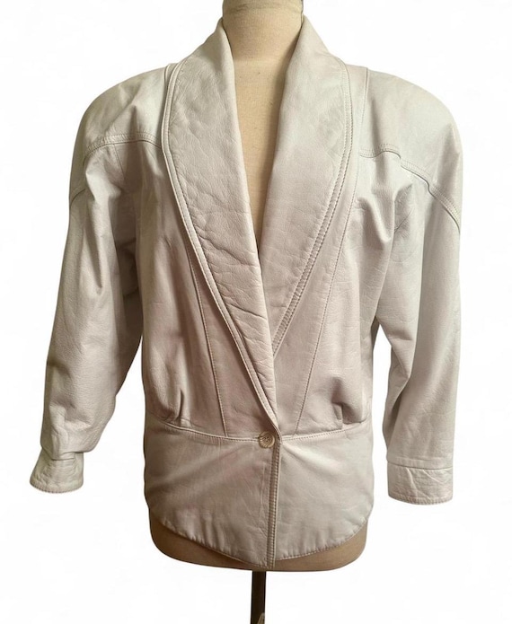 off white white leather 80s dramatic shoulder jac… - image 1