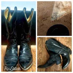 Vintage Justin cowboytouwlaarzen W 7,5 B zwarte western L4903 VS gemaakt met reliëfdruk
