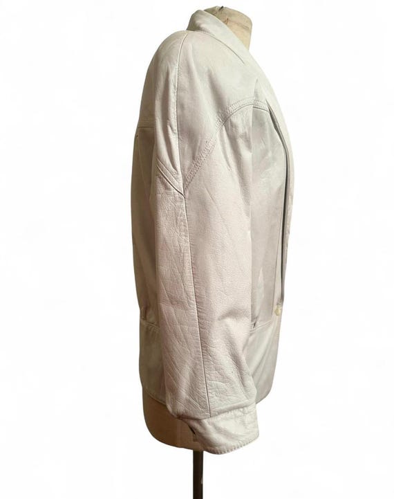 off white white leather 80s dramatic shoulder jac… - image 5
