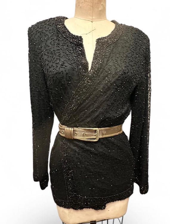 vintage Black heavily beaded sequined cardigan coat jacket wrap dress gatsby art deco sz S versatile formal little Black dress vintage Black heavily beaded sequined cardigan coat jacket wrap dress gatsby art deco sz S versatile formal little Black dress