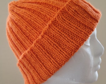 Blaze orange watchcap, 100% Peruvian Highland wool (merino-corriedale cross). Rely on this beanie to keep you warm in cold, damp conditions.