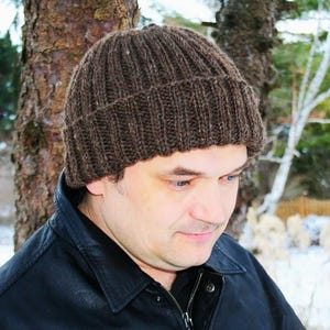 Hand knit Undyed Wool Watch Cap: Seafarer Style Ribbed Beanie