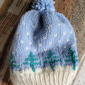 Peruvian Highland wool beanie with pom,  in Fair Isle Pine Tree motif. The Fair Isle stranded knit is a double layer to keep you warm.