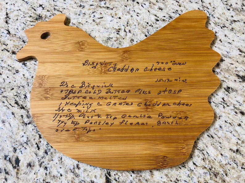 Custom Engraved Bamboo Cutting Board with name, design or recipe chicken