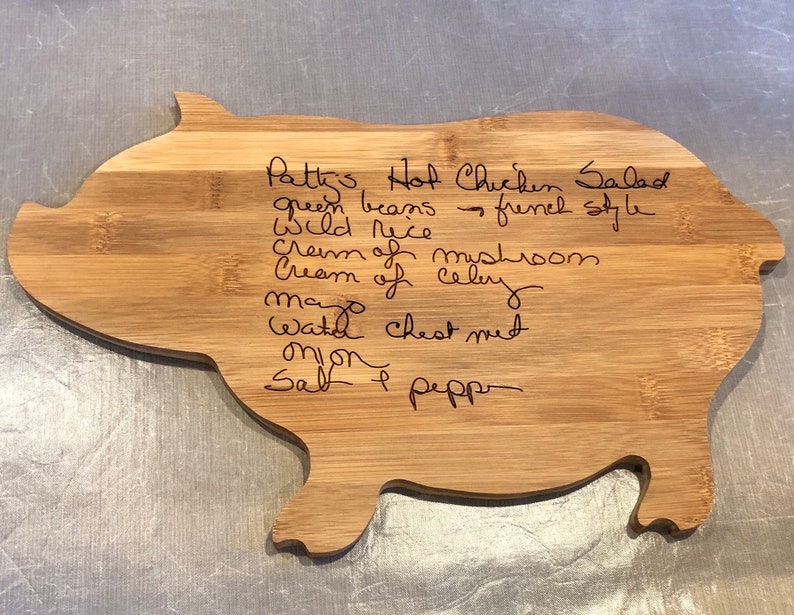 Custom Engraved Bamboo Cutting Board with name, design or recipe pig