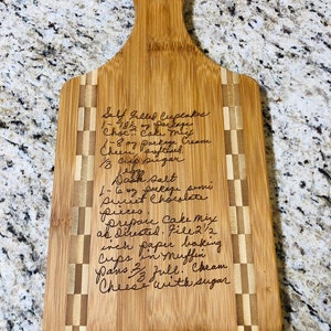 Custom Engraved Bamboo Cutting Board with name, design or recipe Paddle Inlay 7x13.5