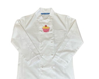 Long Sleeved Chef Jacket Cupcake Embroidered White (Extra Small)