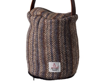 Harris Tweed 100% Pure New Wool Round Doorstop Cover with Real Leather Handle - Basalt Stripe