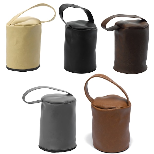 Faux Leather Doorstop Cover Leatherette Cylinder Door Stopper Outer with Handle in 5 colours - Beige, Black, Brown, Grey and Tan