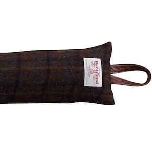 Harris Tweed Check Draught Excluder with Leather Detail - Dornoch Brown