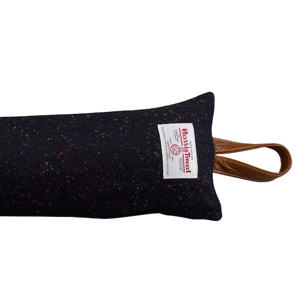 Harris Tweed Draught Excluder with Leather Detail - Skye Midnight